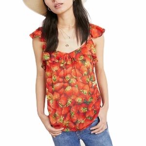 Anthro Strawberry Print Ruffle Tank